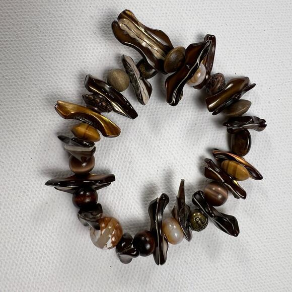 Handmade Beaded Bracelet Trio Tribal Browns Earth Tones Mixed Materials - Picture 4 of 9